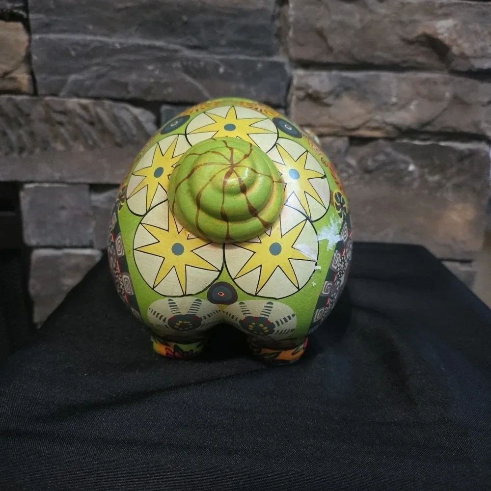Vintage Pottery Piggy Bank Hippie Retro Flower Art